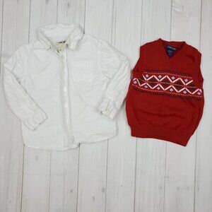 3T & 4T Toddler Boys Dress Shirt & Red Sweater Vest - Cherokee